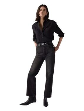 Levis Womens Loom About Black Ribcage Straight Ankle Denim Jeans Size 27